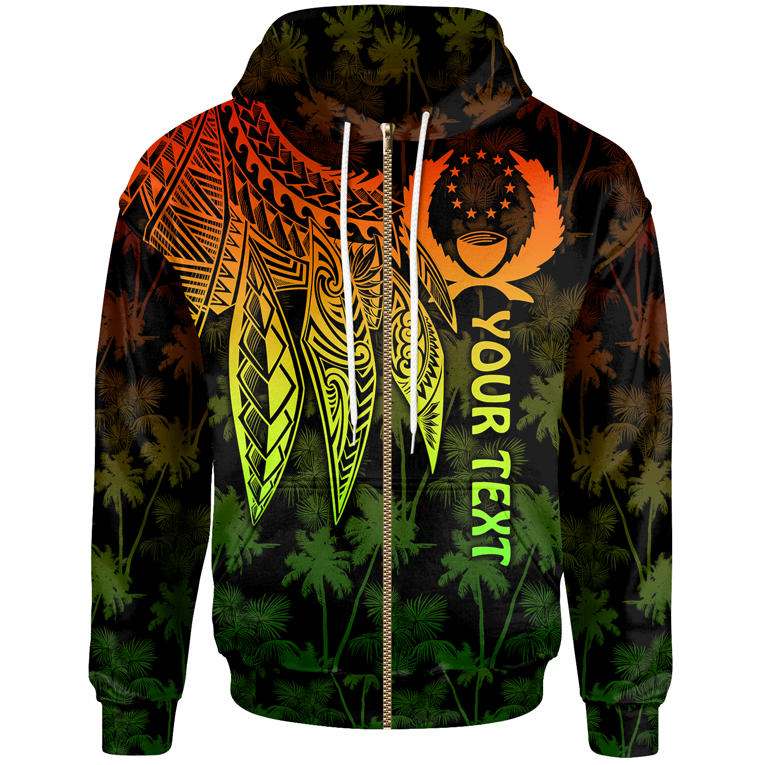 Pohnpei Custom Zip up Hoodie Polynesian Wings (Reggae) Unisex Reggae - Polynesian Pride