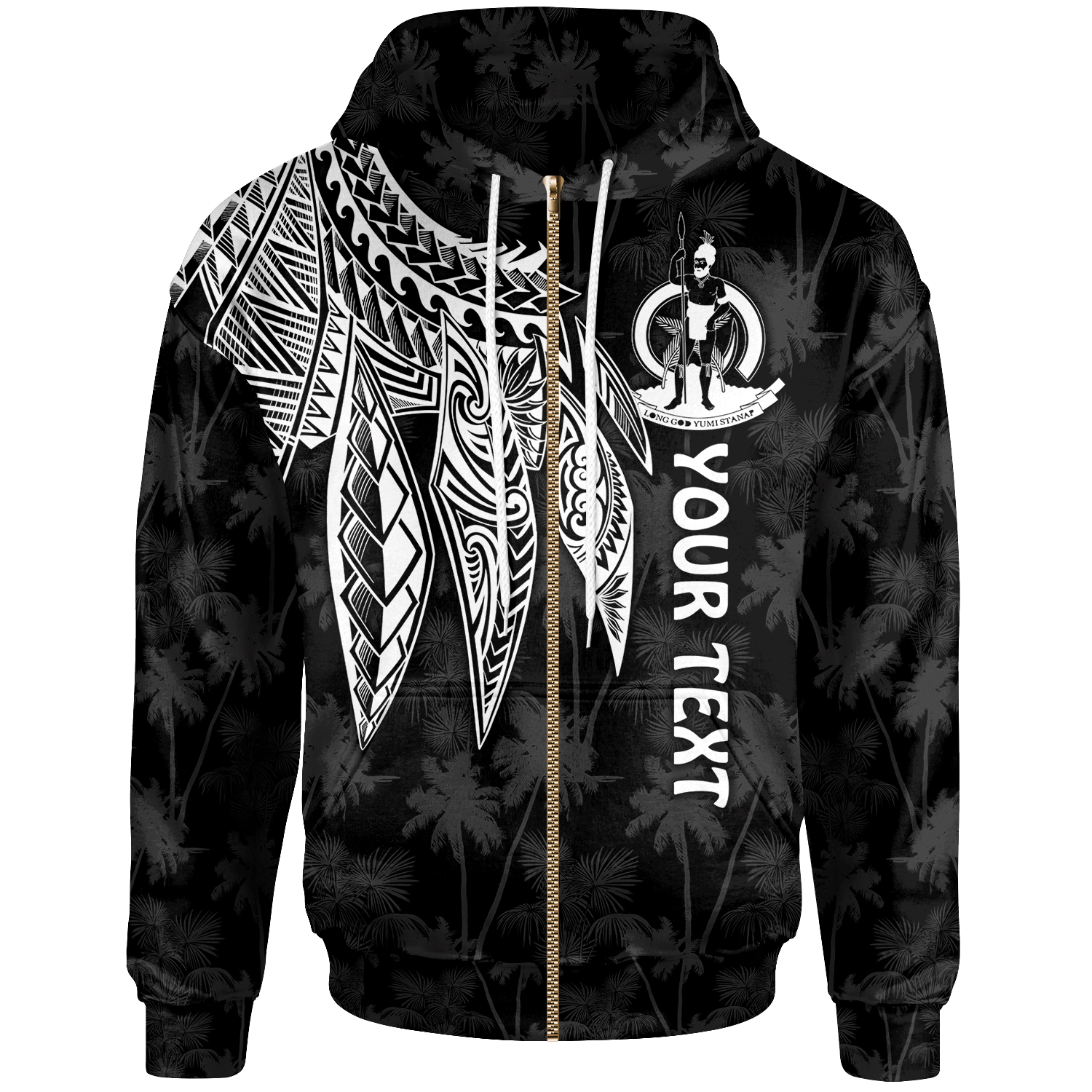 Vanuatu Custom Zip up Hoodie Polynesian Wings (White) Unisex Blue - Polynesian Pride