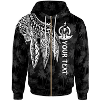 Vanuatu Custom Zip up Hoodie Polynesian Wings (White) Unisex Blue - Polynesian Pride