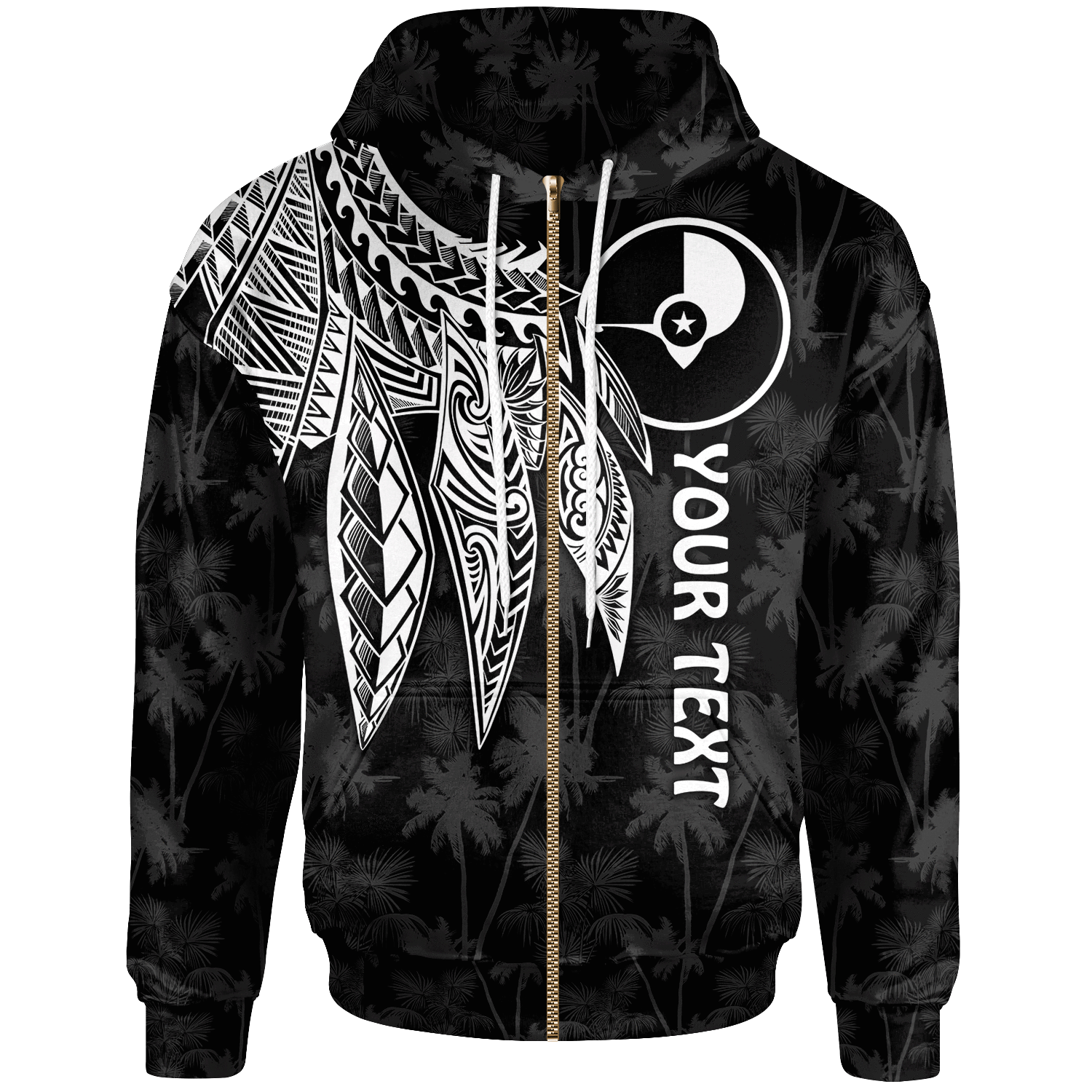 Yap Custom Zip up Hoodie Polynesian Wings (White) Unisex White - Polynesian Pride