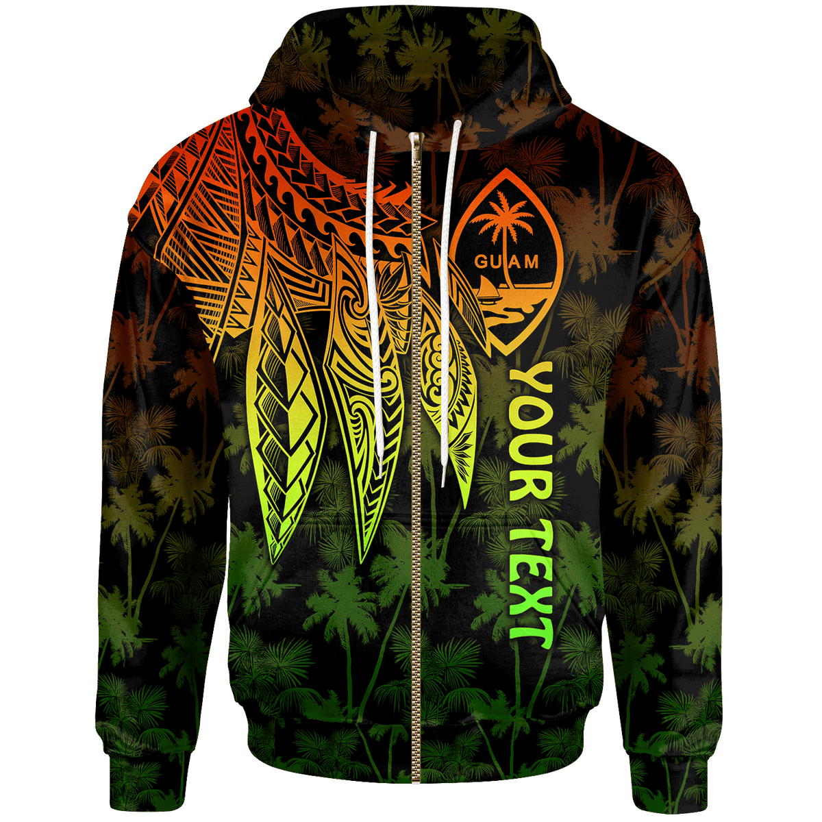 Guam Custom Zip up Hoodie Polynesian Wings (Reggae) Unisex Reggae - Polynesian Pride