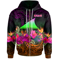 Tokelau Custom Zip up Hoodie Summer Hibiscus Unisex Reggae - Polynesian Pride