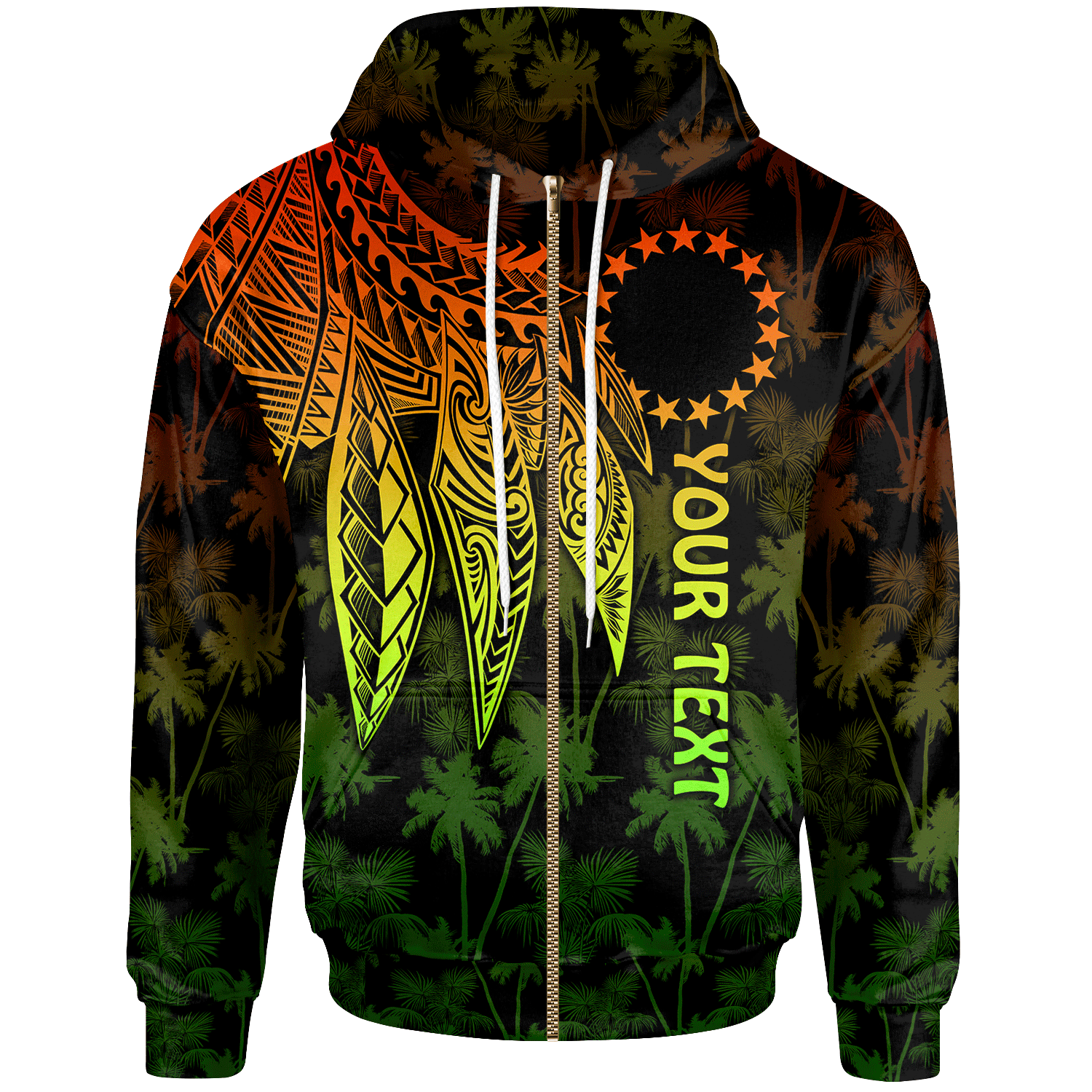 Cook Islands Custom Zip up Hoodie Polynesian Wings (Reggae) Unisex Reggae - Polynesian Pride