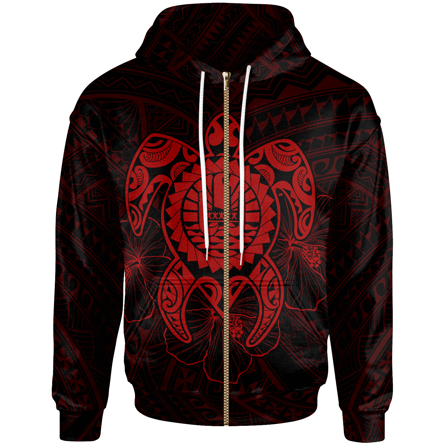 Tahiti Polynesian Zip up Hoodie Vintage Polynesian Turtle (Red) Unisex Red - Polynesian Pride