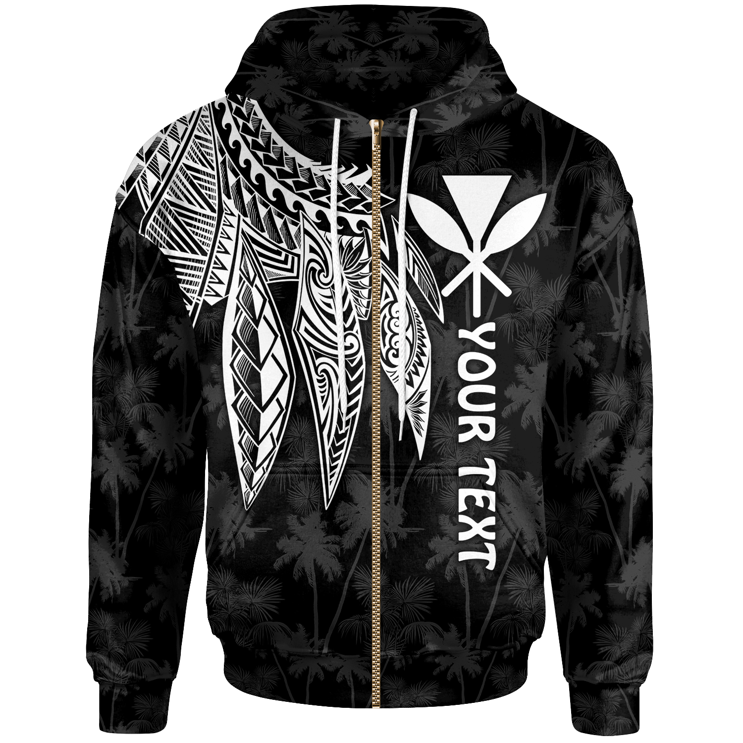 Polynesian Hawaii Kanaka Maoli Custom Zip up Hoodie Polynesian Wings (White) Unisex White - Polynesian Pride