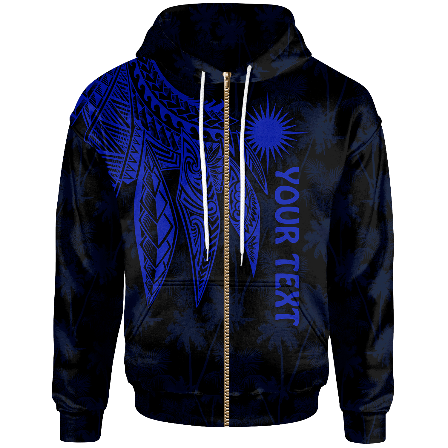 Marshall Islands Custom Zip up Hoodie Polynesian Wings (Blue) Unisex Blue - Polynesian Pride