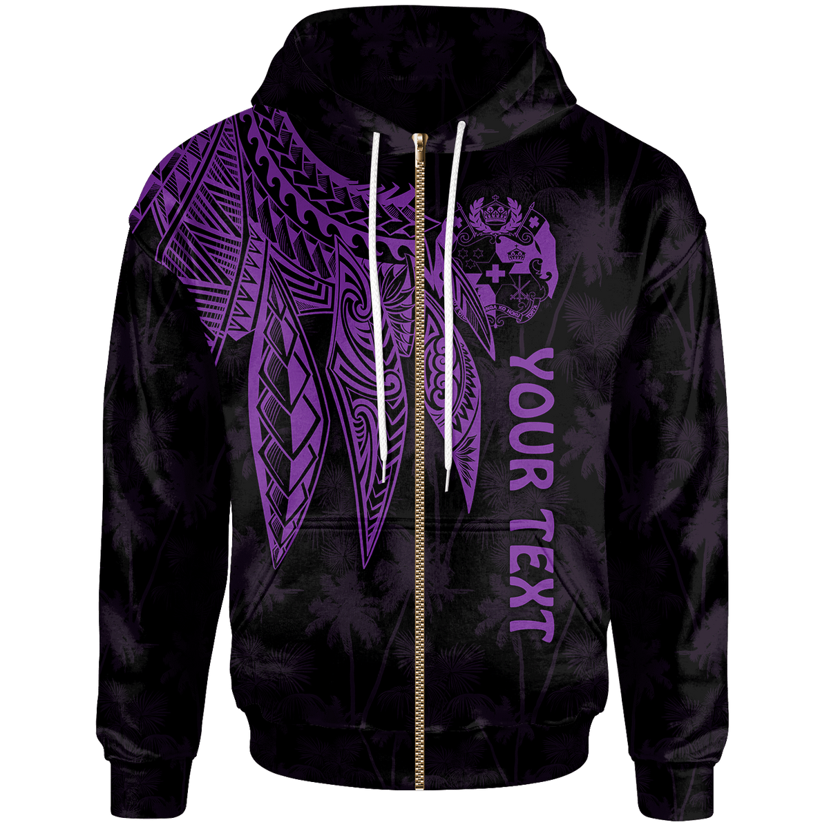 Tonga Custom Zip up Hoodie Polynesian Wings (Purple) Unisex Purple - Polynesian Pride