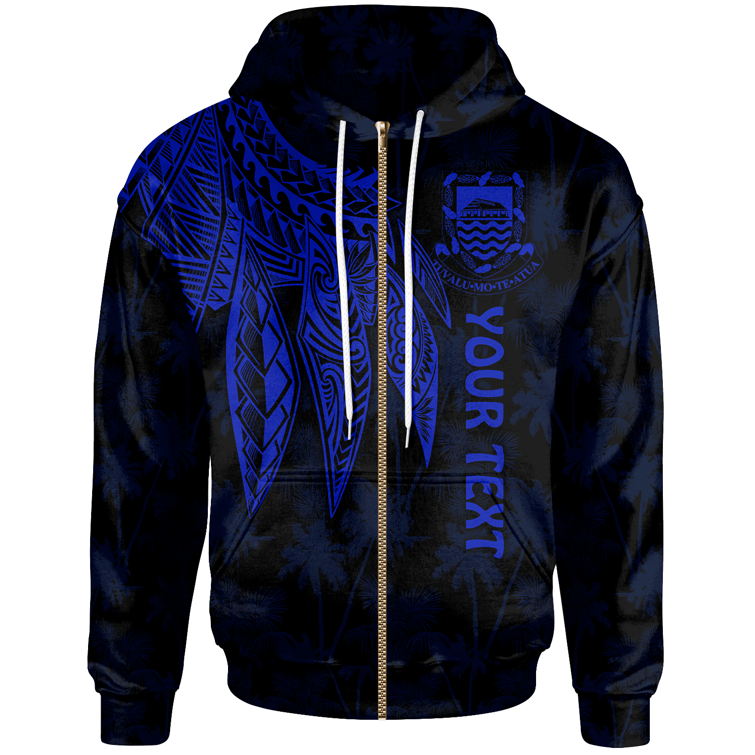 Tuvalu Custom Zip up Hoodie Polynesian Wings (Blue) Unisex Blue - Polynesian Pride