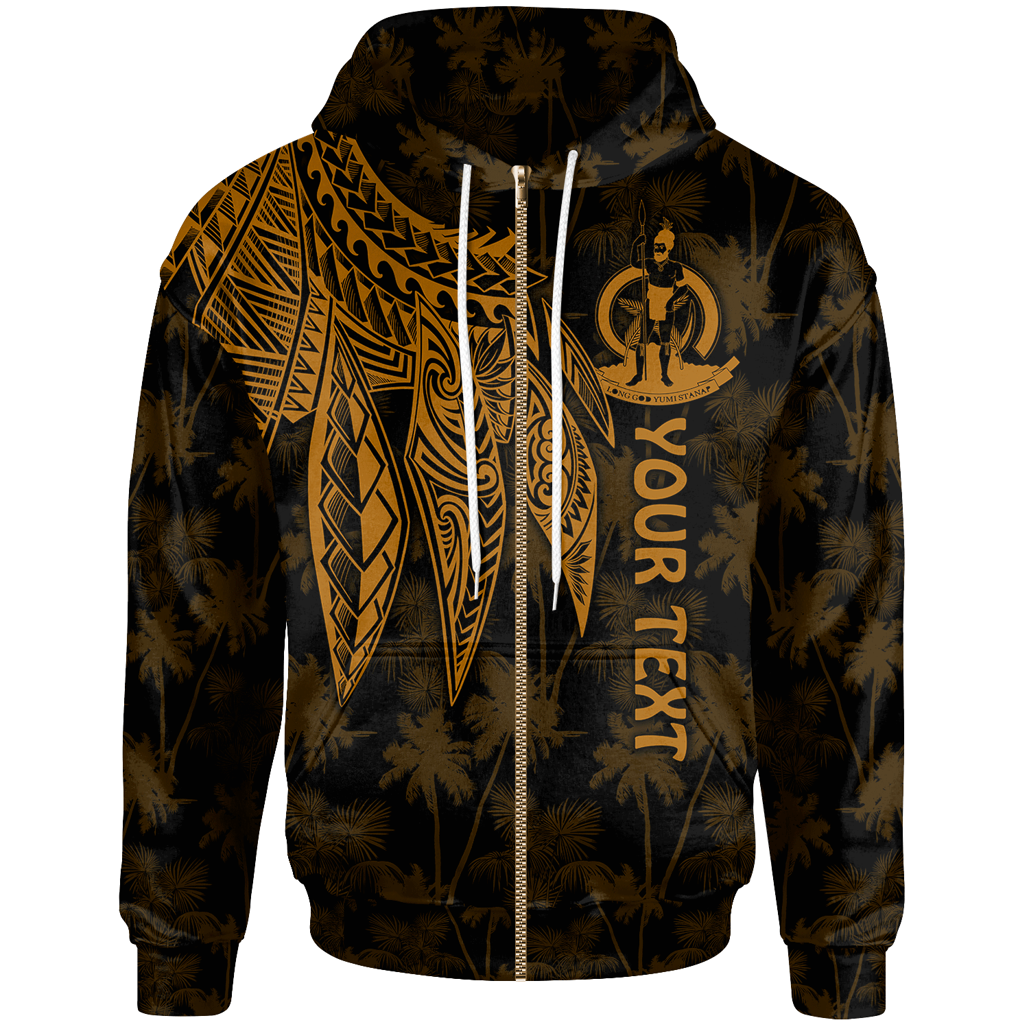 Vanuatu Custom Zip up Hoodie Polynesian Wings (Golden) Unisex Golden - Polynesian Pride