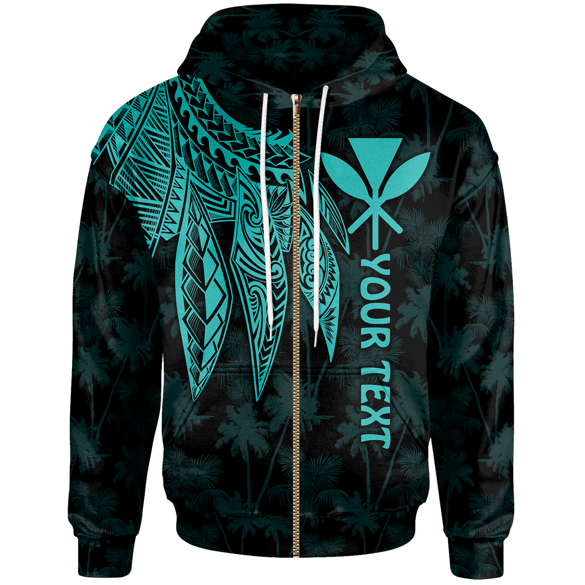 Polynesian Hawaii Kanaka Maoli Custom Zip up Hoodie Polynesian Wings (Turquoise) Unisex Turquoise - Polynesian Pride