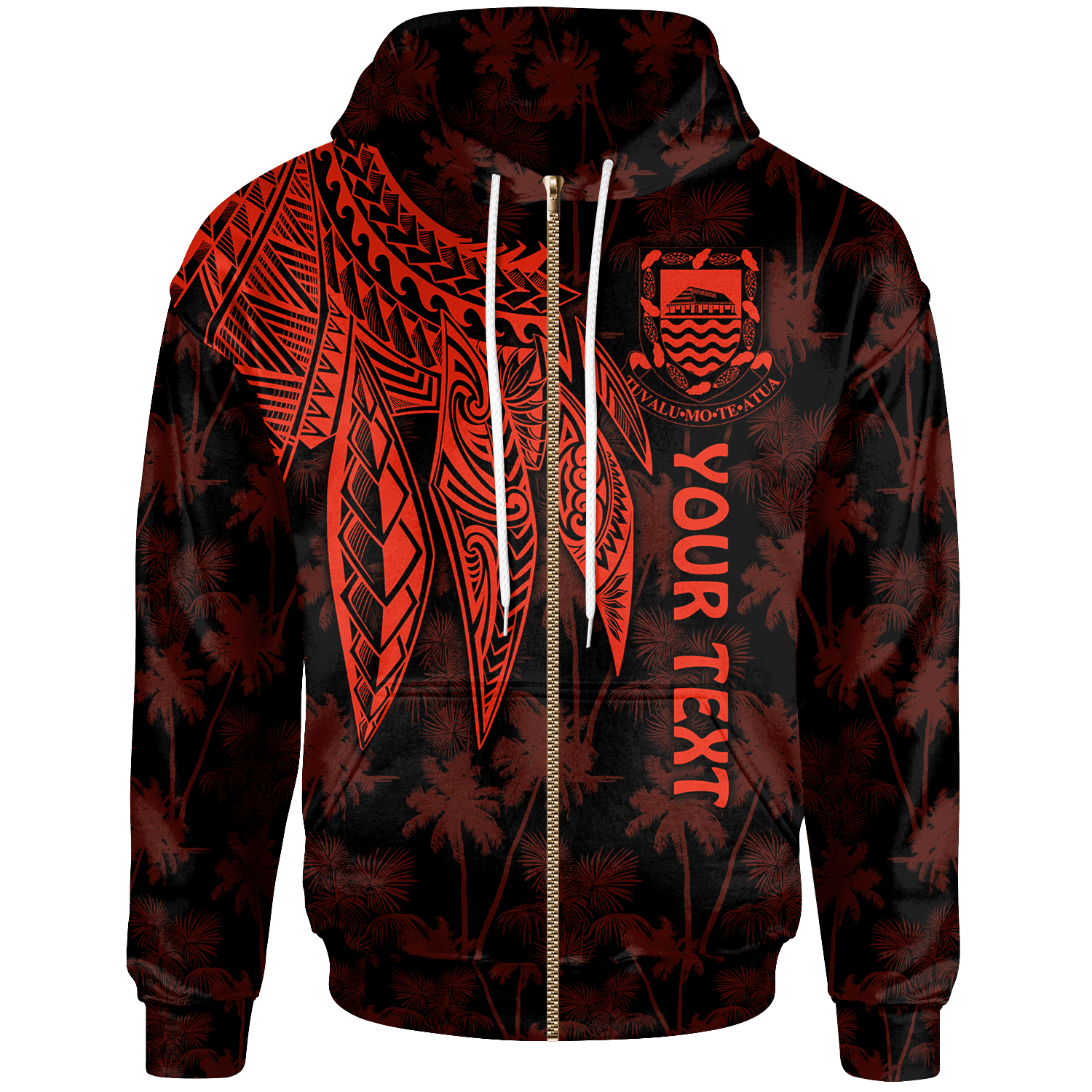 Tuvalu Custom Zip up Hoodie Polynesian Wings (Red) Unisex Red - Polynesian Pride