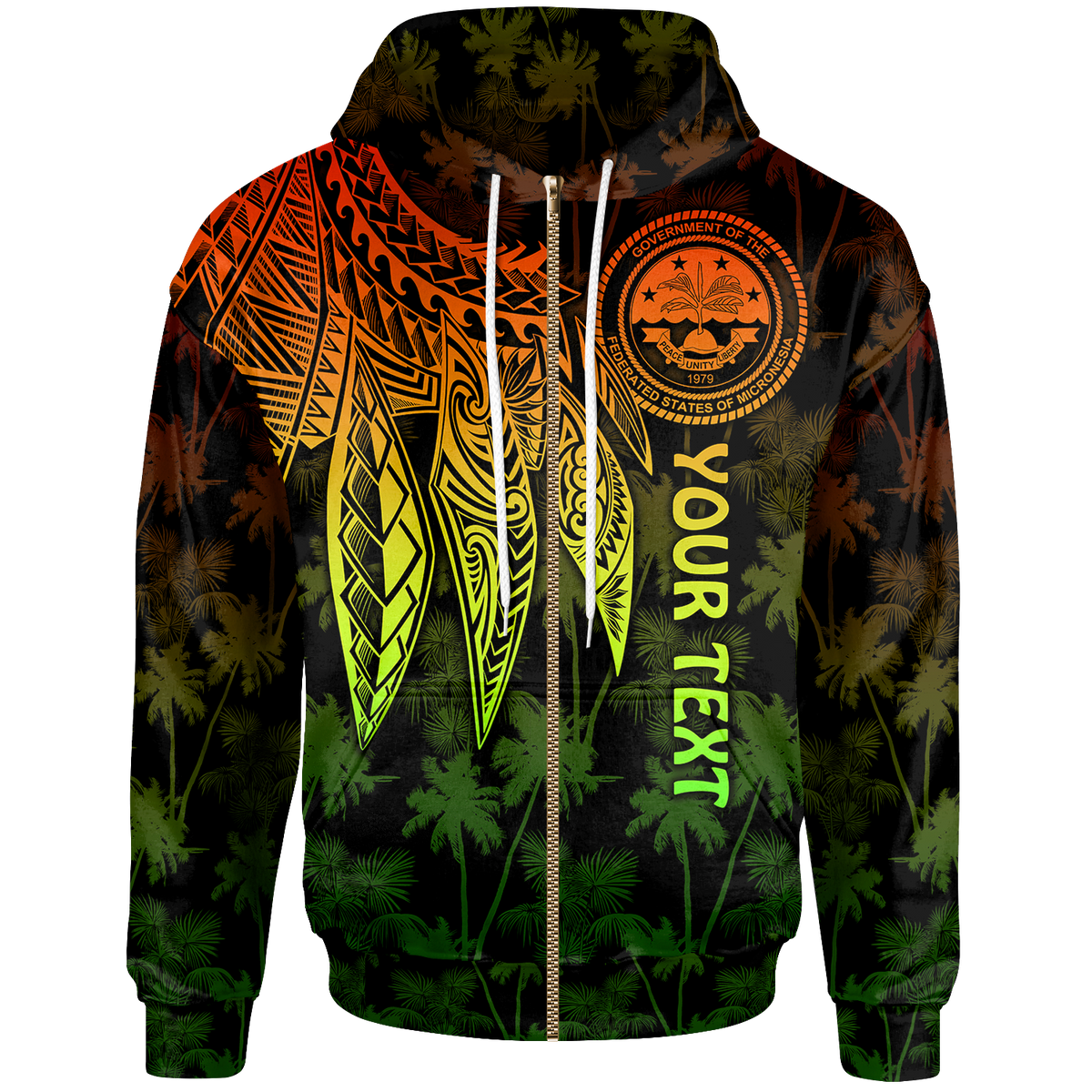 Federated States of Micronesia Custom Zip up Hoodie Polynesian Wings (Reggae) Unisex Reggae - Polynesian Pride
