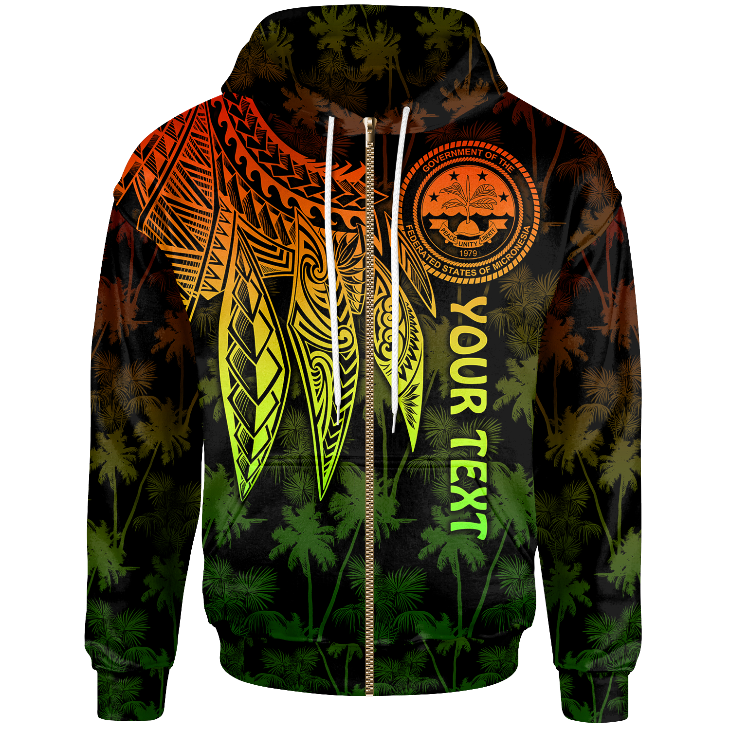 Federated States of Micronesia Custom Zip up Hoodie Polynesian Wings (Reggae) Unisex Reggae - Polynesian Pride