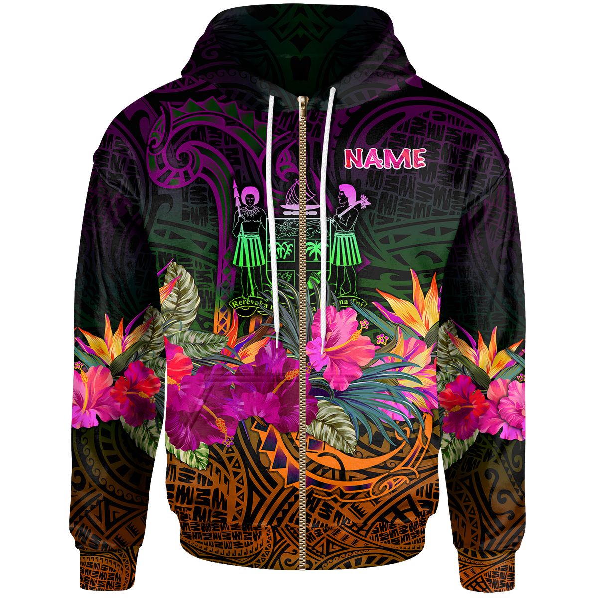 Fiji Custom Zip up Hoodie Summer Hibiscus Unisex Reggae - Polynesian Pride