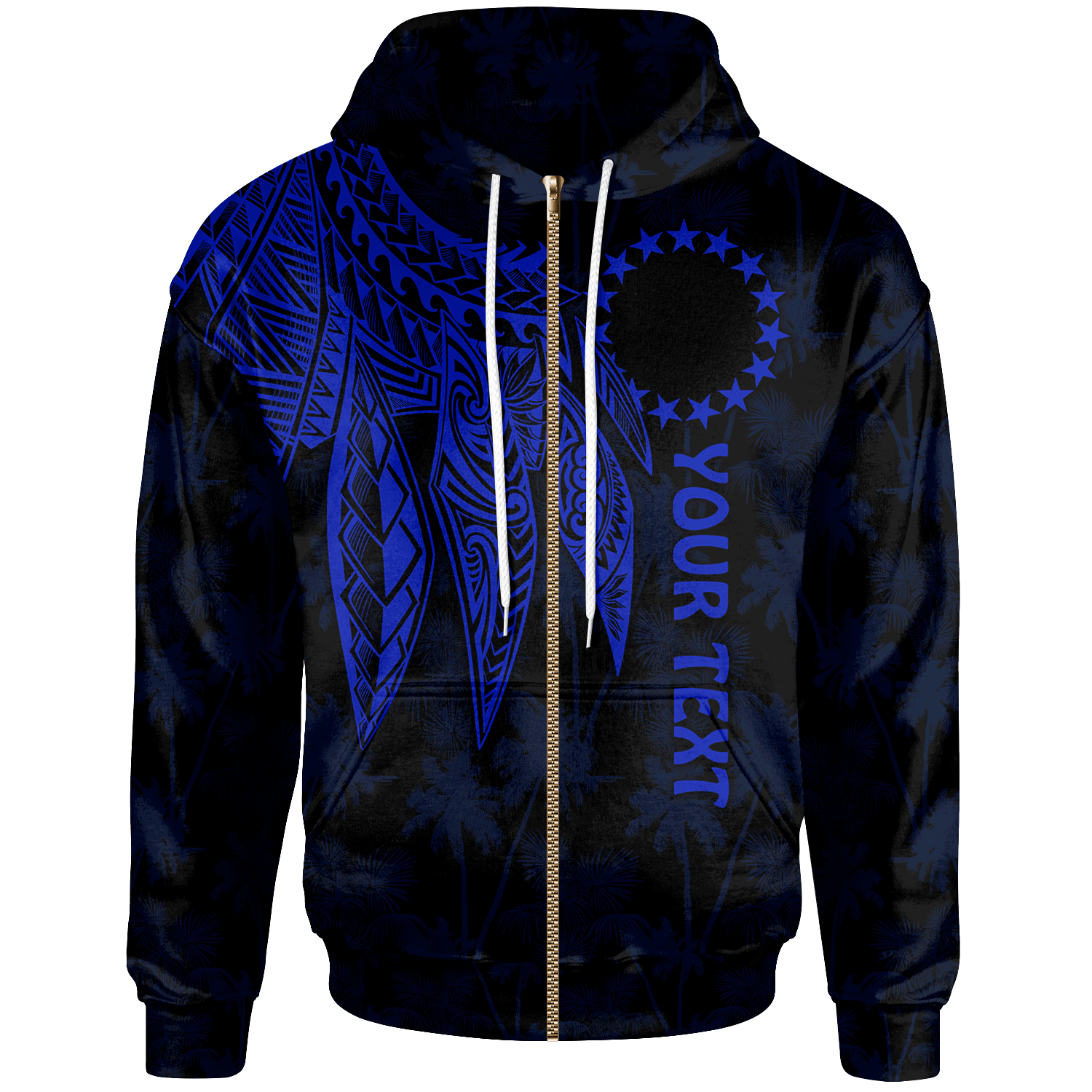 Cook Islands Custom Zip up Hoodie Polynesian Wings (Blue) Unisex Blue - Polynesian Pride