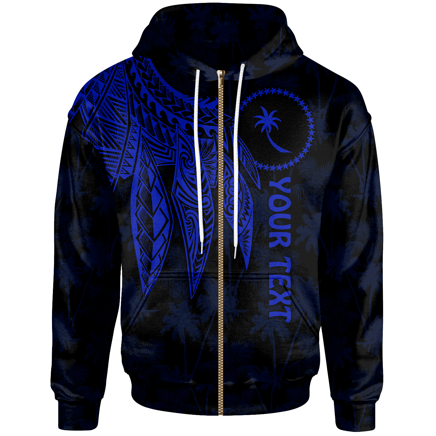 Chuuk Custom Zip up Hoodie Polynesian Wings (Blue) Unisex Blue - Polynesian Pride