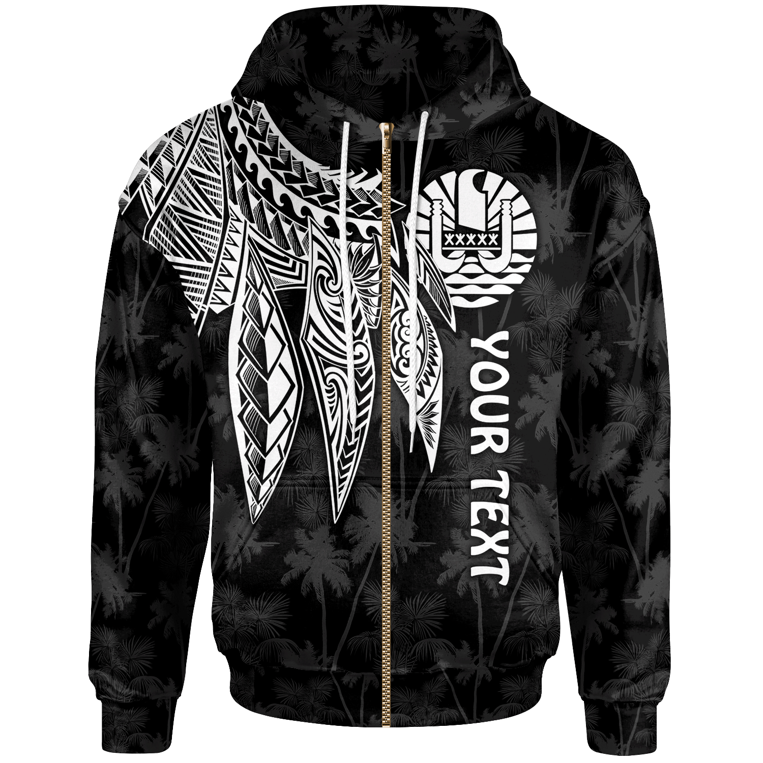 Tahiti Custom Zip up Hoodie Polynesian Wings (White) Unisex White - Polynesian Pride