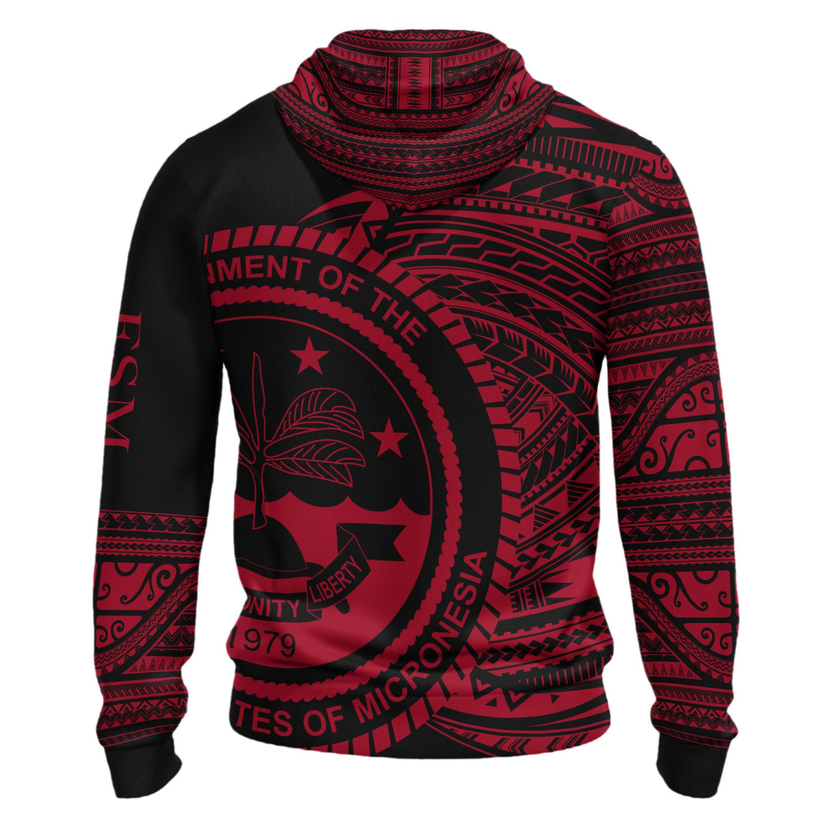 Federated States of Micronesia Hoodie Micronesia Red Patterns With Coat of Arms - Polynesian Pride