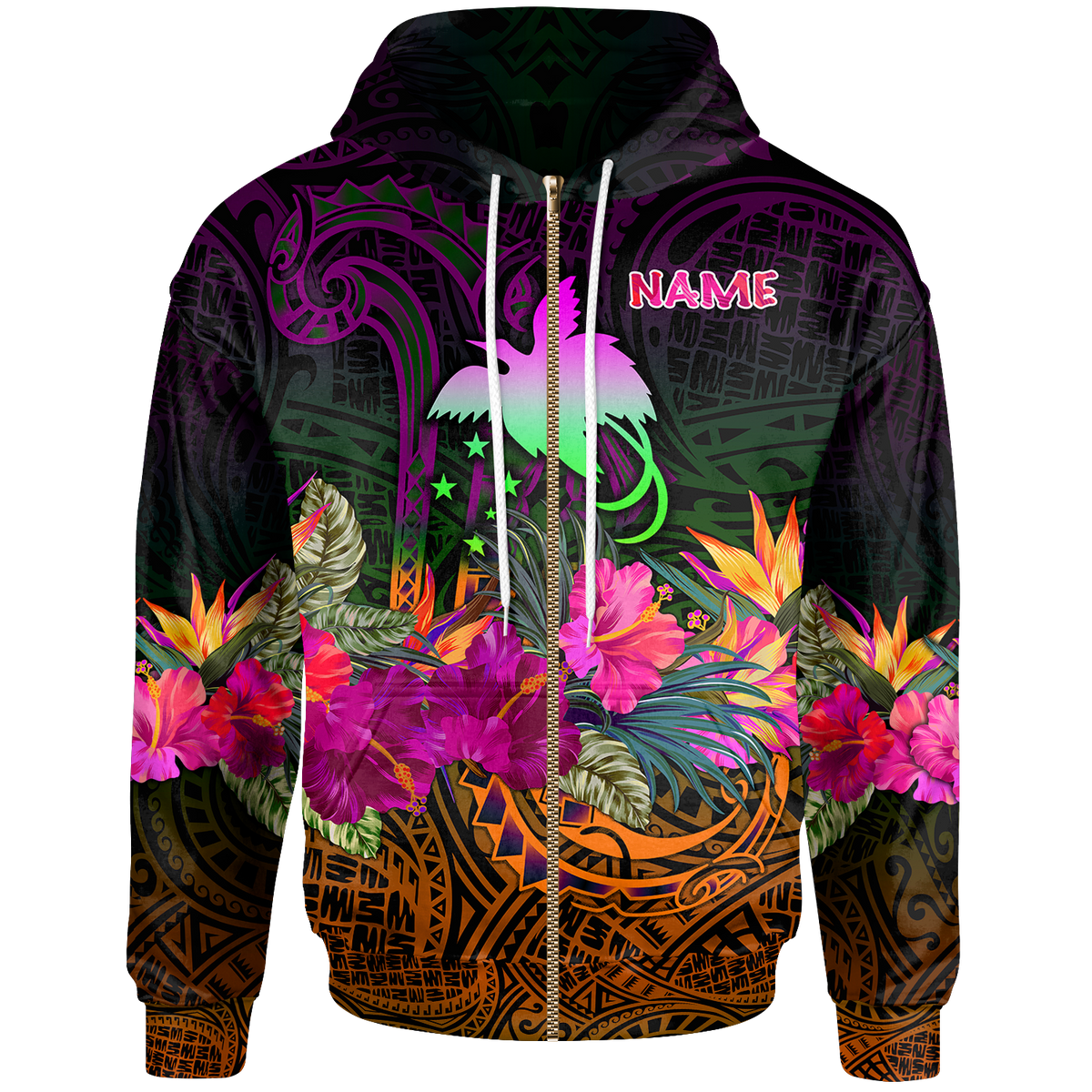 Papua New Guinea Custom Zip up Hoodie Summer Hibiscus Unisex Reggae - Polynesian Pride
