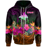 Papua New Guinea Custom Zip up Hoodie Summer Hibiscus Unisex Reggae - Polynesian Pride