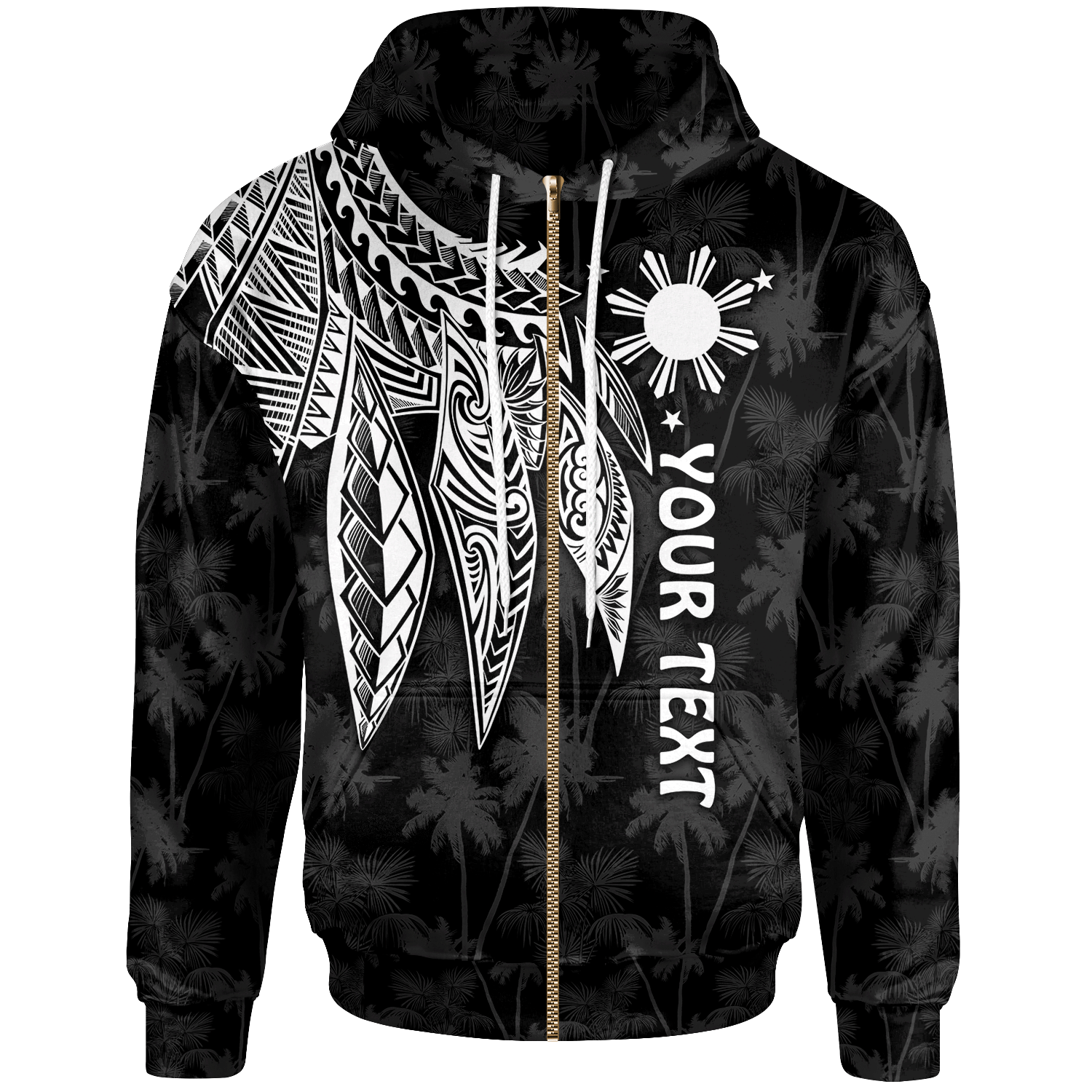 The Philippines Custom Zip up Hoodie Polynesian Wings (White) Unisex White - Polynesian Pride