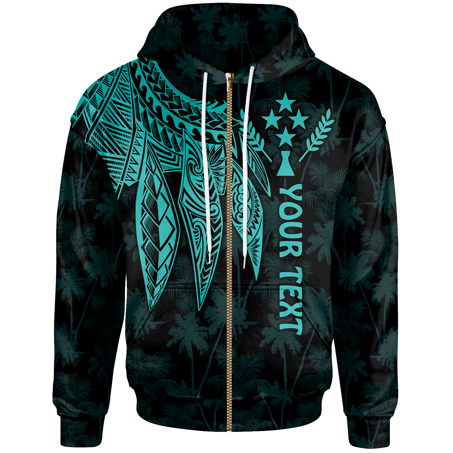 Kosrae Custom Zip up Hoodie Polynesian Wings (Turquoise) Unisex Turquoise - Polynesian Pride