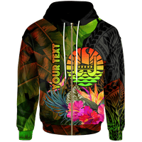 Tahiti Polynesian Custom Zip up Hoodie Hibiscus and Banana Leaves Unisex Reggae - Polynesian Pride
