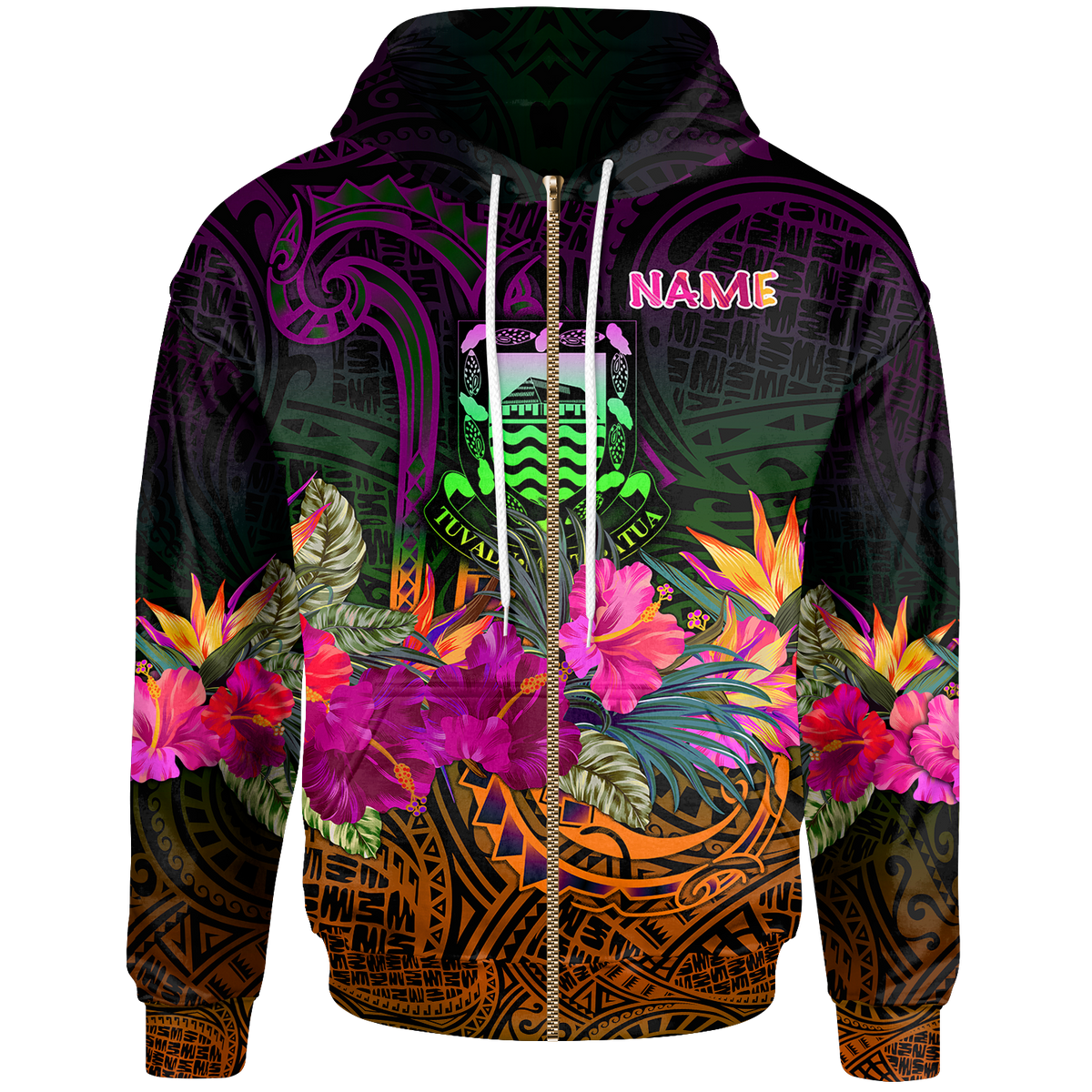 Tuvalu Custom Zip up Hoodie Summer Hibiscus Unisex Reggae - Polynesian Pride