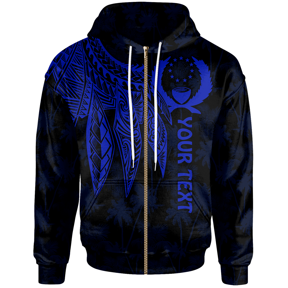 Pohnpei Custom Zip up Hoodie Polynesian Wings (Blue) Unisex Blue - Polynesian Pride
