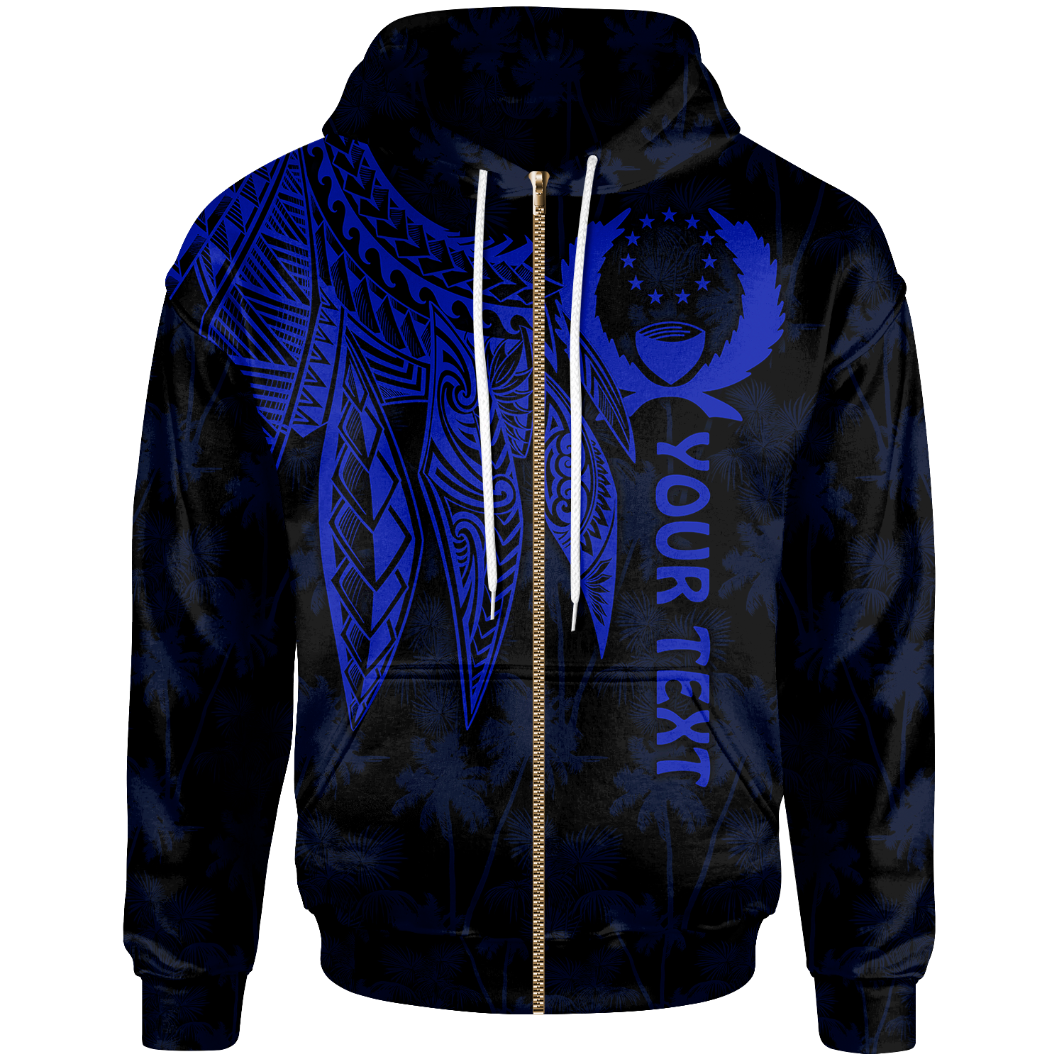 Pohnpei Custom Zip up Hoodie Polynesian Wings (Blue) Unisex Blue - Polynesian Pride