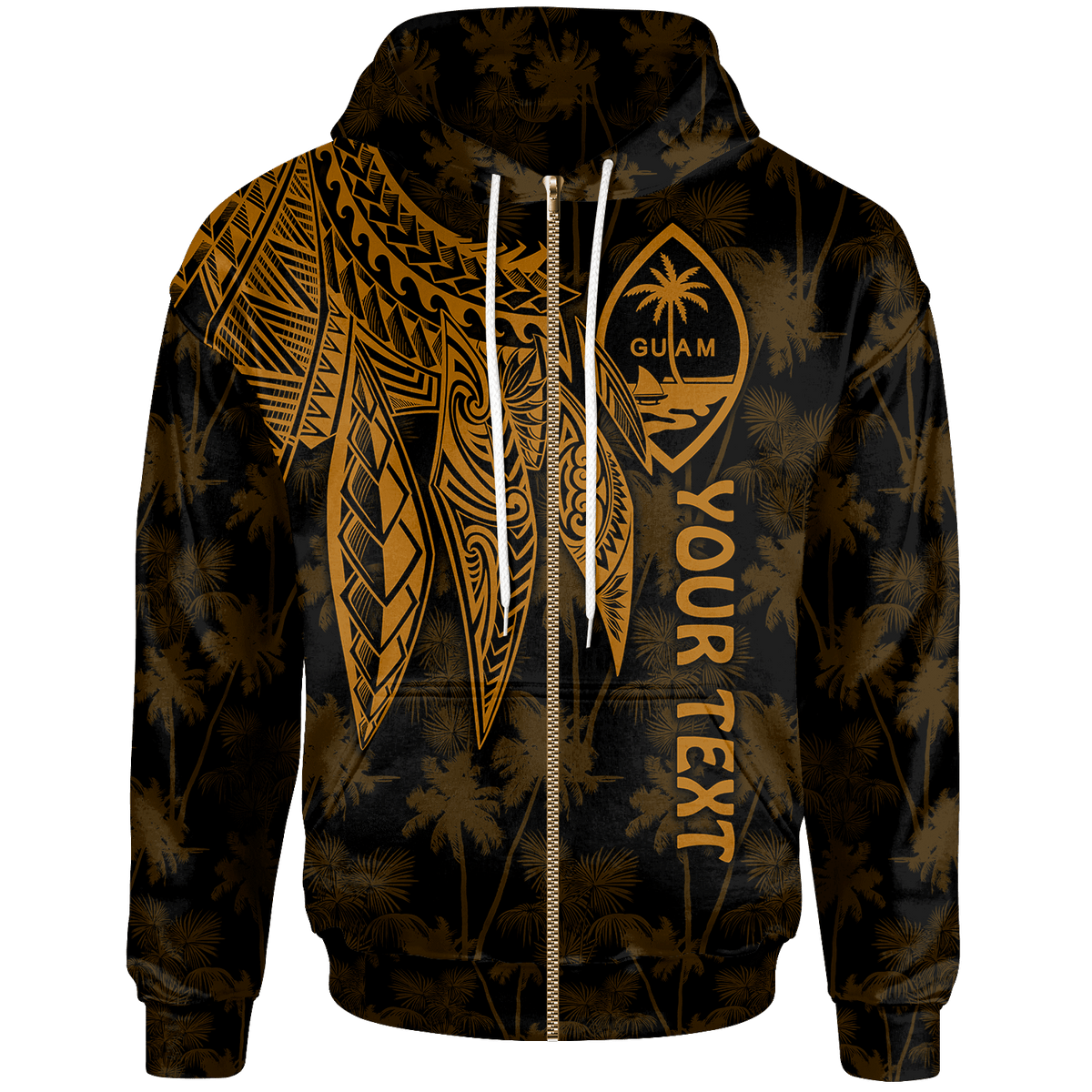 Guam Custom Zip up Hoodie Polynesian Wings (Golden) Unisex Golden - Polynesian Pride