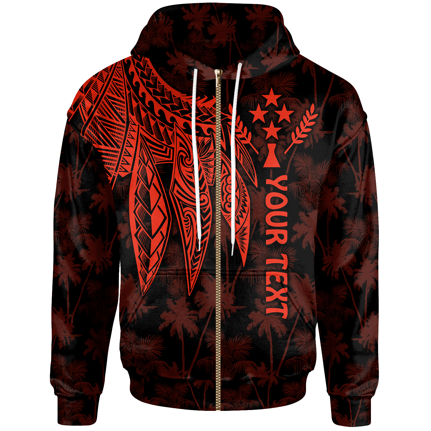 Kosrae Custom Zip up Hoodie Polynesian Wings (Red) Unisex Red - Polynesian Pride