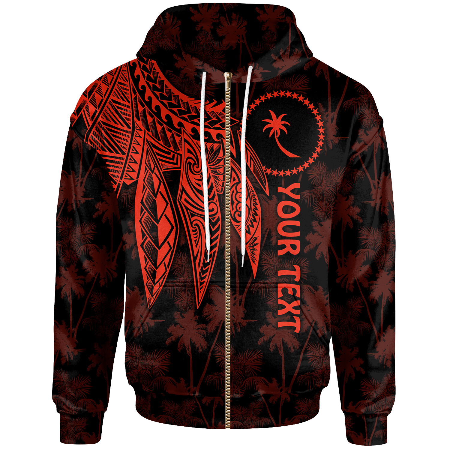 Chuuk Custom Zip up Hoodie Polynesian Wings (Red) Unisex Red - Polynesian Pride