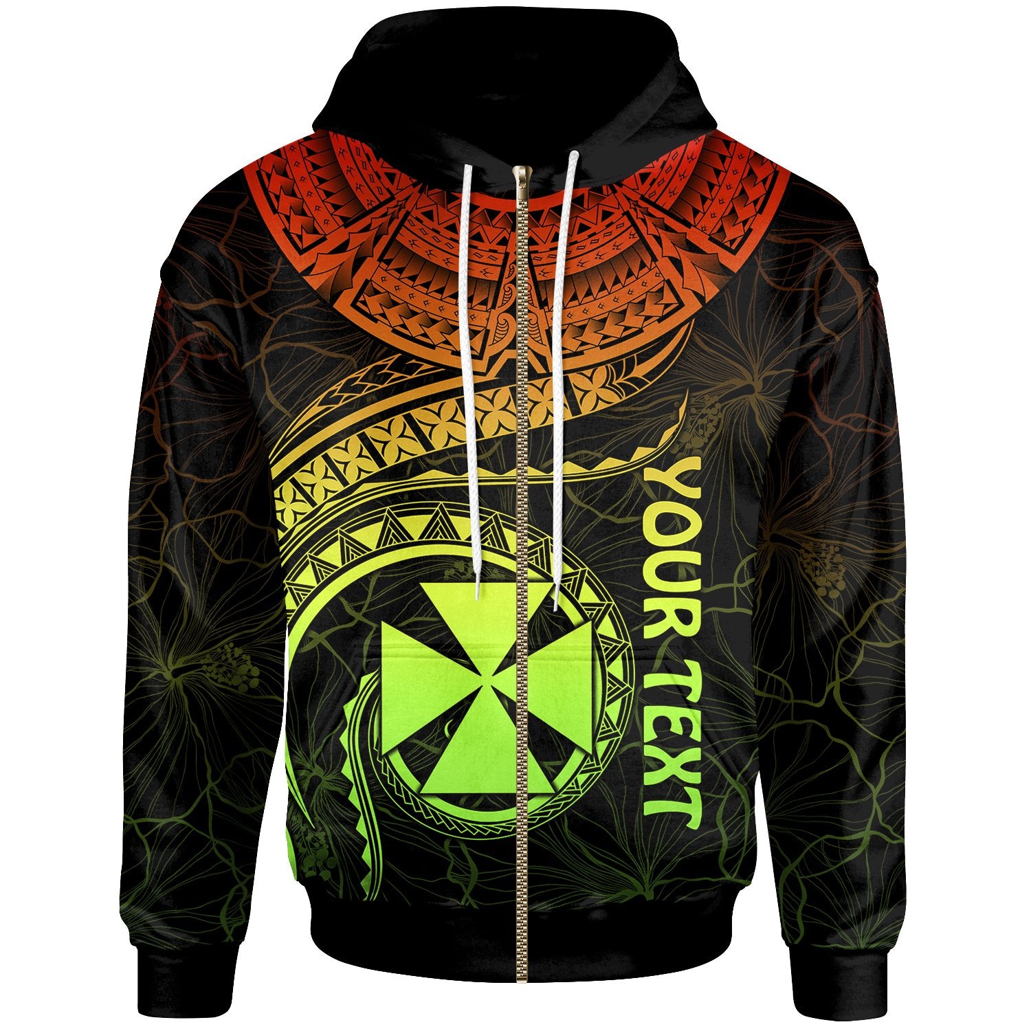 Wallis and Futuna Polynesian Custom Zip up Hoodie Wallis and Futuna Waves (Reggae) Unisex Reggae - Polynesian Pride