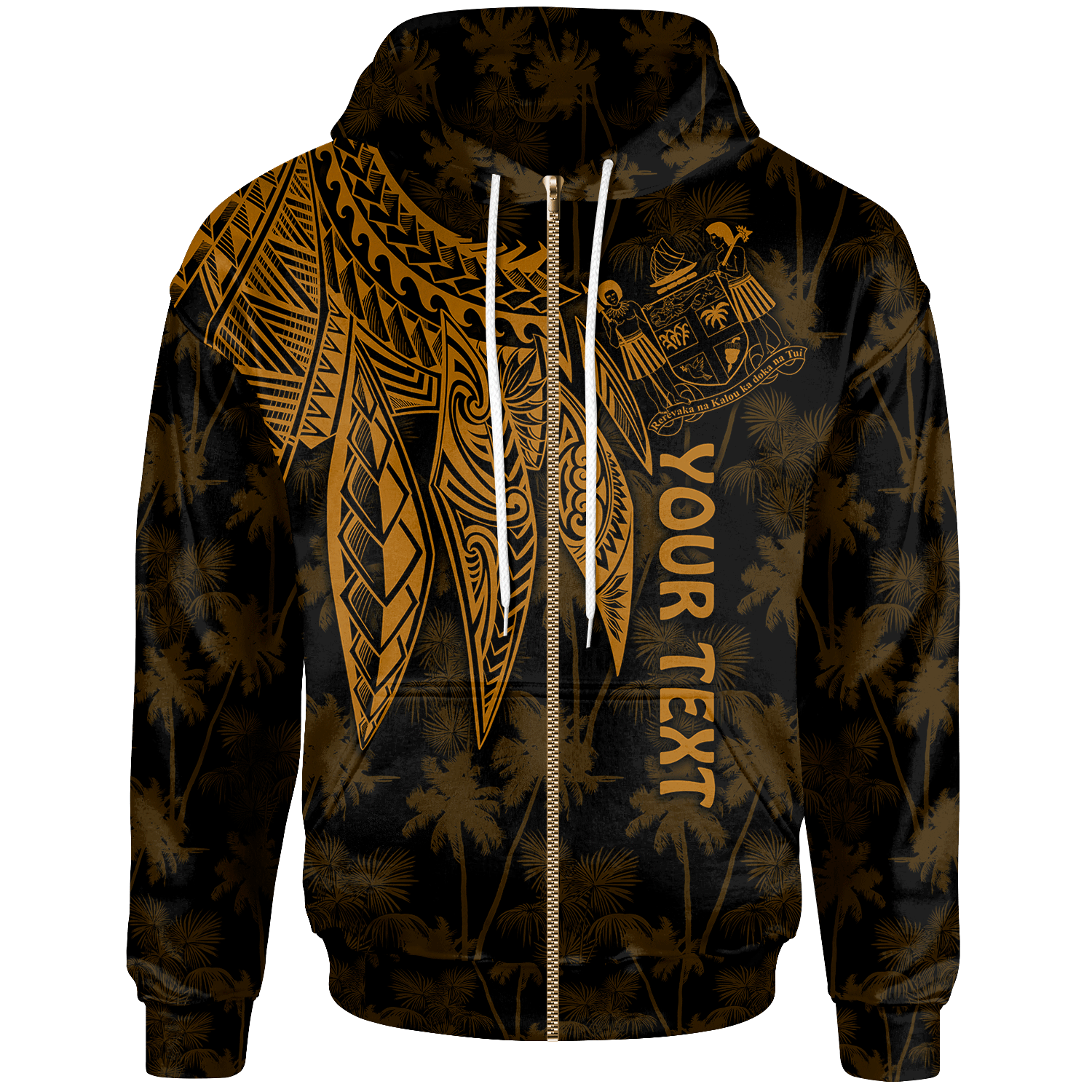 Fiji Custom Zip up Hoodie Polynesian Wings (Golden) Unisex Blue - Polynesian Pride