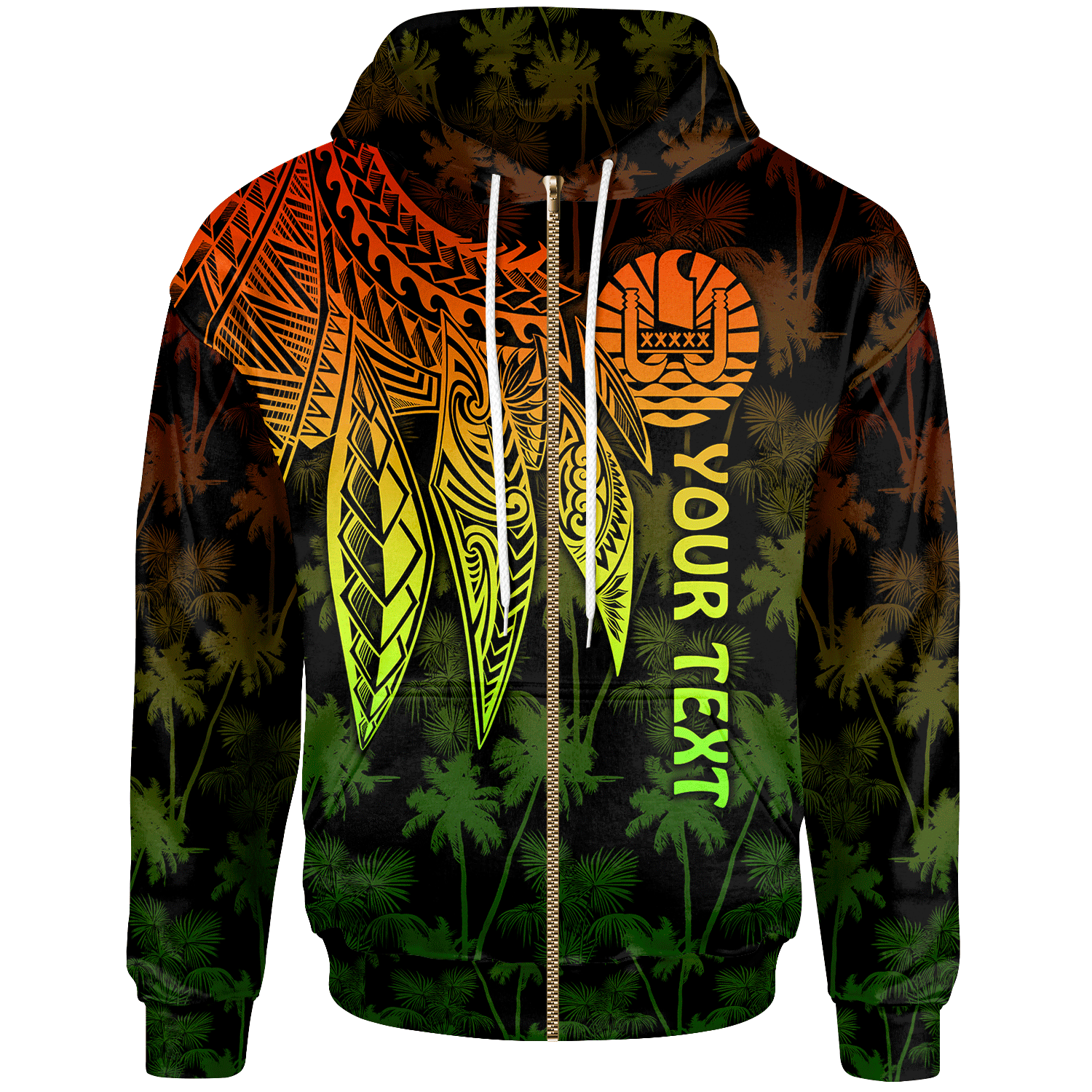 Tahiti Custom Zip up Hoodie Polynesian Wings (Reggae) Unisex Reggae - Polynesian Pride