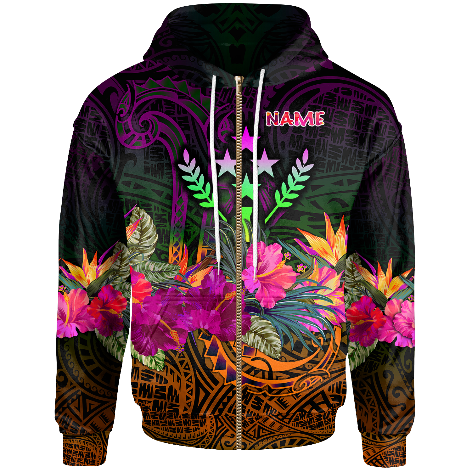 Kosrae Custom Zip up Hoodie Summer Hibiscus Unisex Reggae - Polynesian Pride