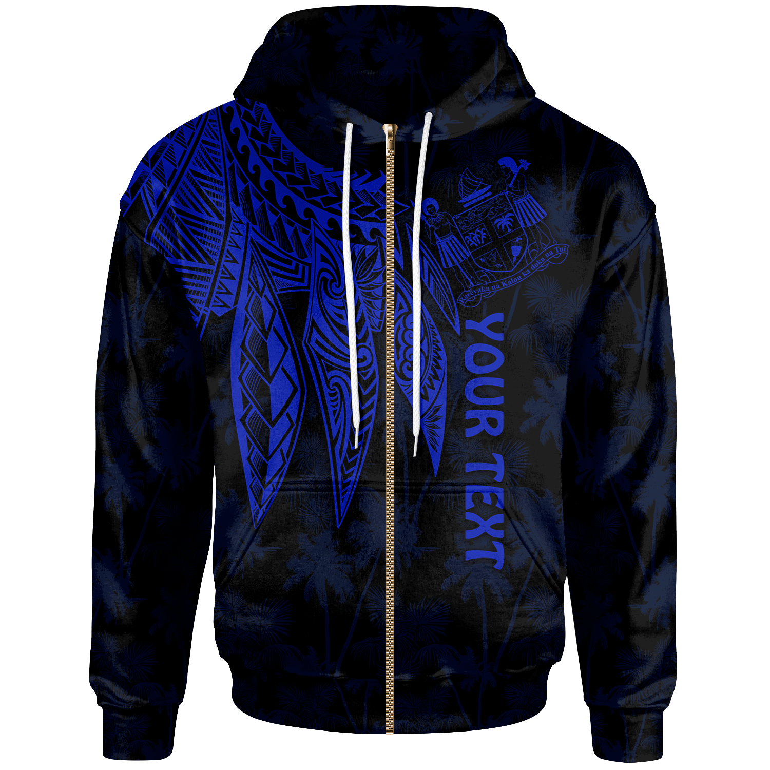 Fiji Custom Zip up Hoodie Polynesian Wings (Blue) Unisex Blue - Polynesian Pride