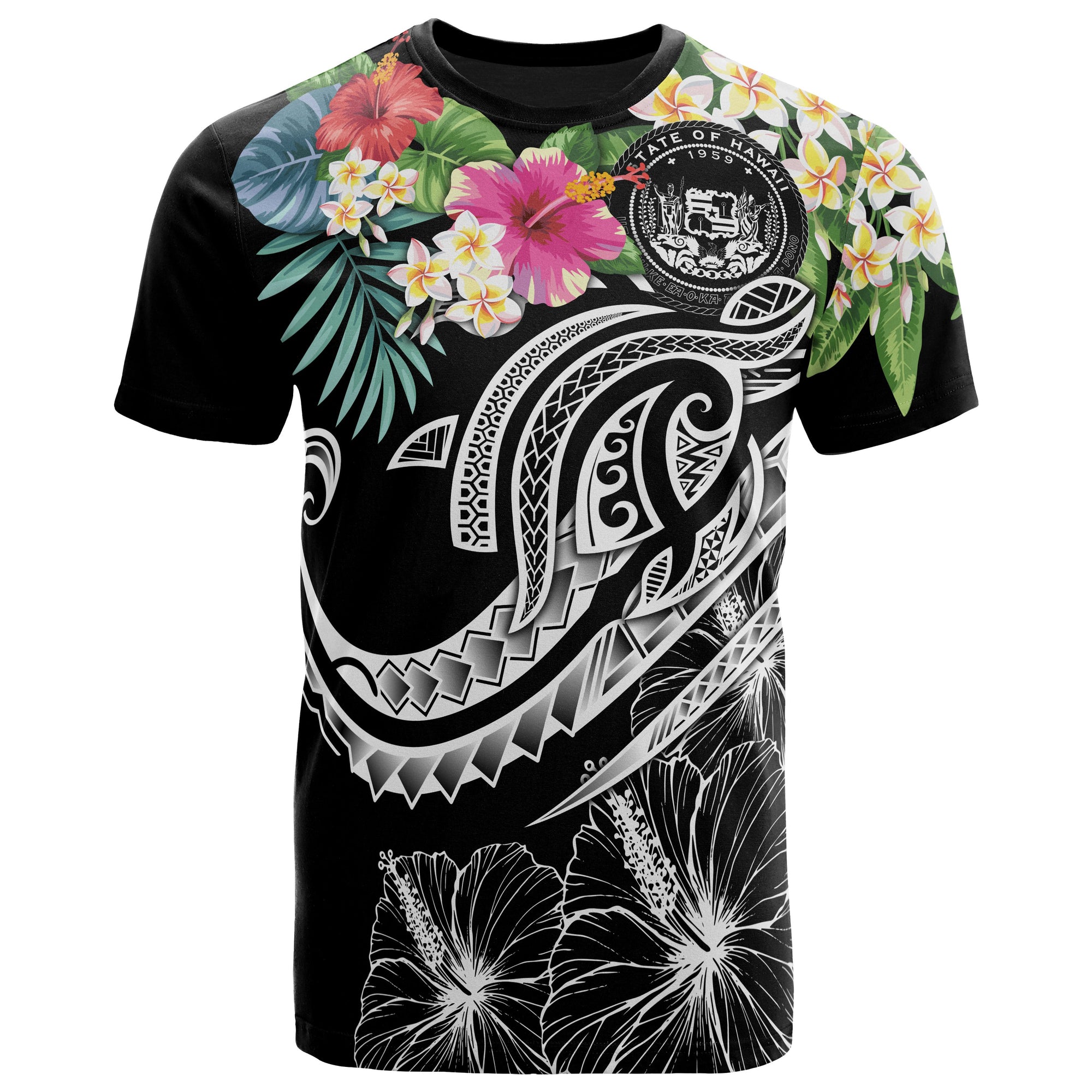 Polynesian Hawaii T Shirt Summer Plumeria (Black) Unisex Black - Polynesian Pride