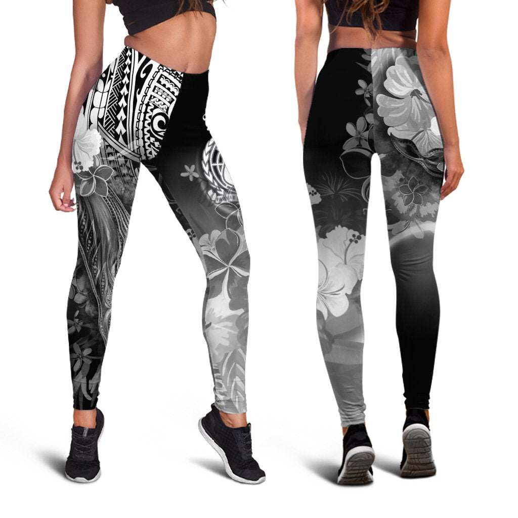 Samoa Leggings - Humpback Whale with Tropical Flowers (White) - Polynesian Pride
