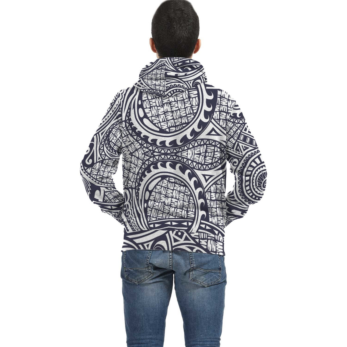 White Blue Polynesian Inside Print Zip Hoodie - Polynesian Pride