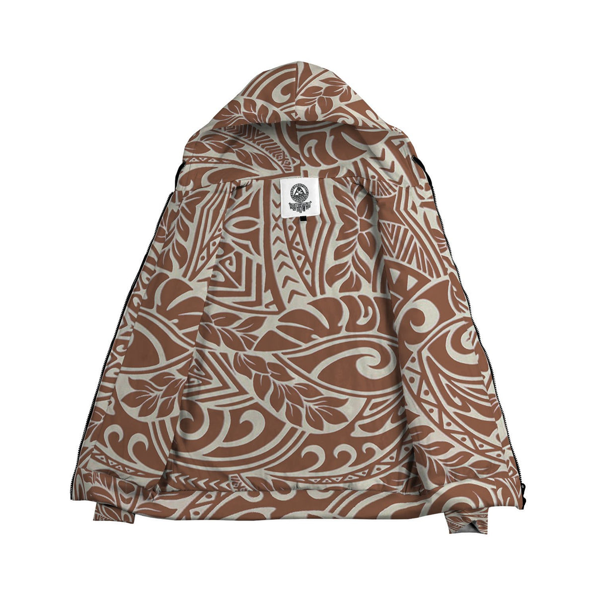 Brown Palm Polynesian Inside Print Zip Hoodie - Polynesian Pride
