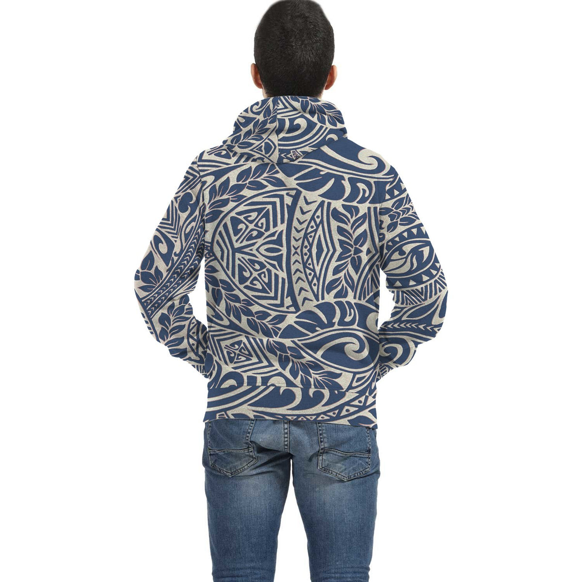 Blue Palm Polynesian Inside Print Zip Hoodie - Polynesian Pride