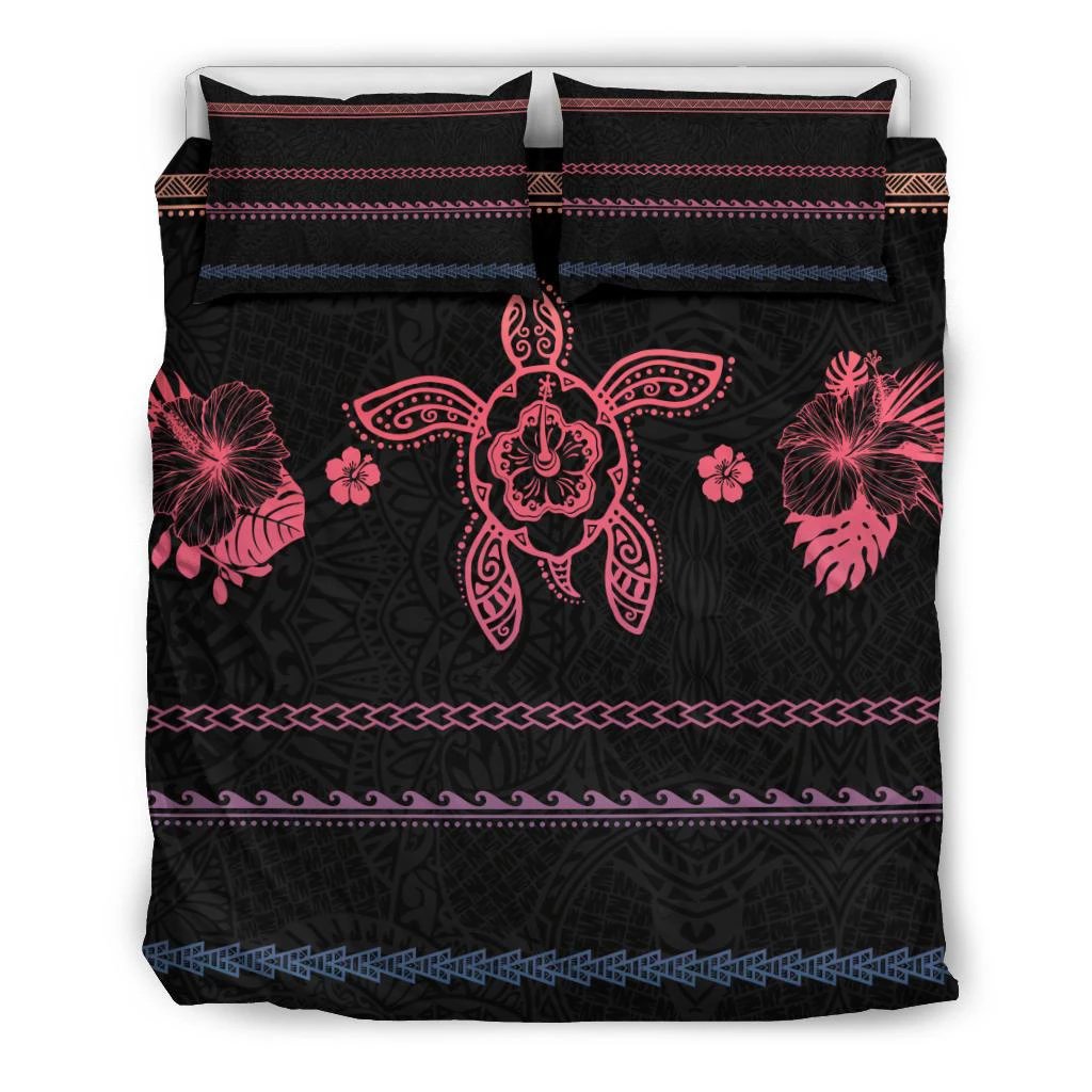 Hawaiian Turtle Hibiscus Black And Pink Bedding Set - Color Style Black - Polynesian Pride