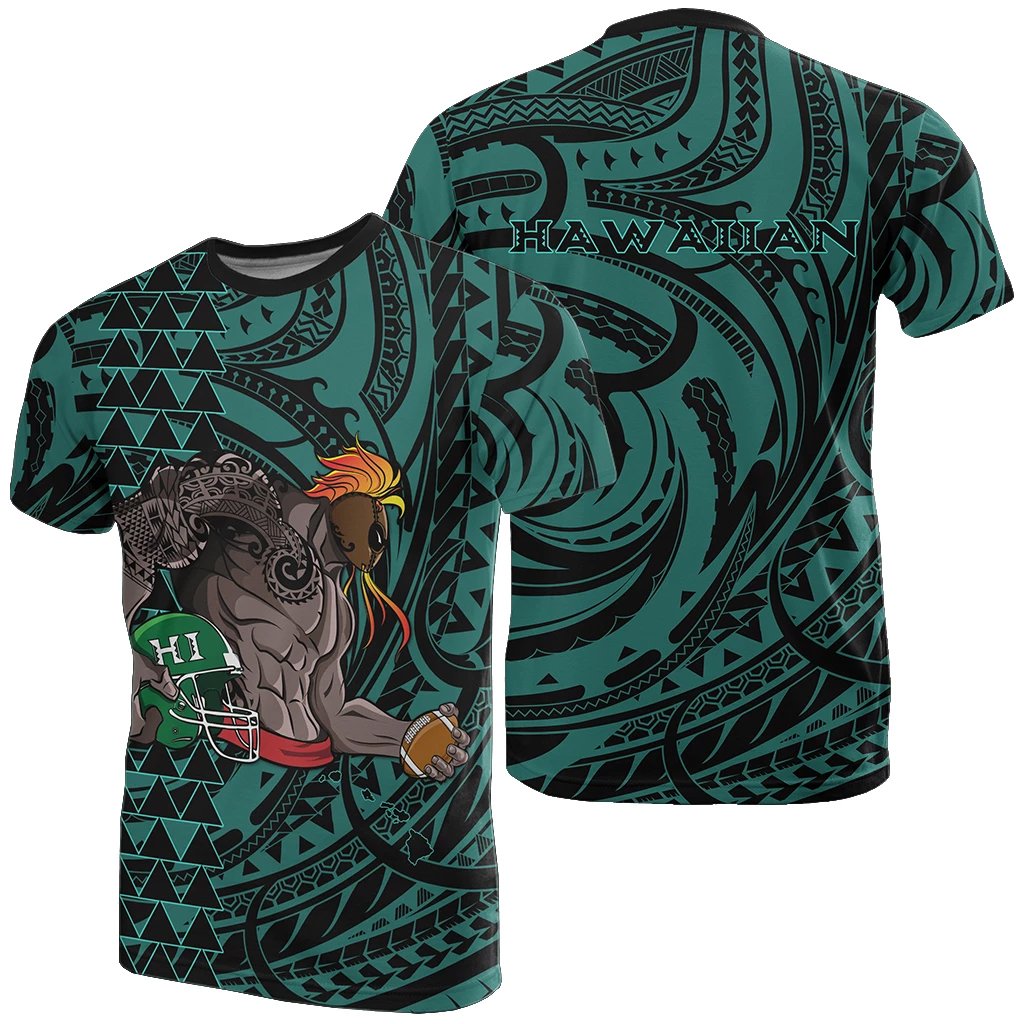 Polynesian Kakau Turquoise Hawaii Warrior Football T Shirt Unisex Turquoise - Polynesian Pride