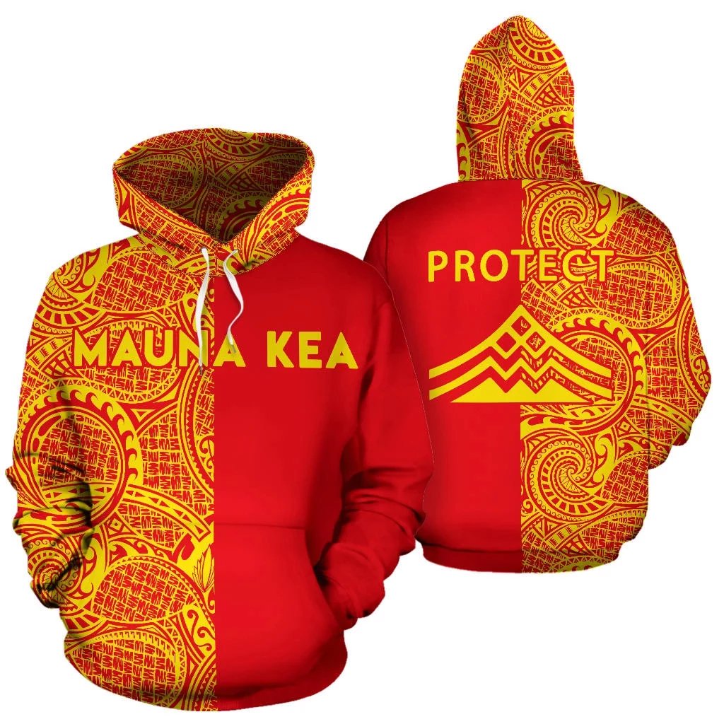 Hawaii Mauna Kea Polynesian Zip up Hoodie The Half Yelllow and Red Unisex Red - Polynesian Pride