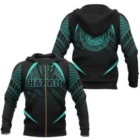 Hawaii Polynesian Zipper Hoodie Turquoise The Face Style Unisex Turquoise - Polynesian Pride