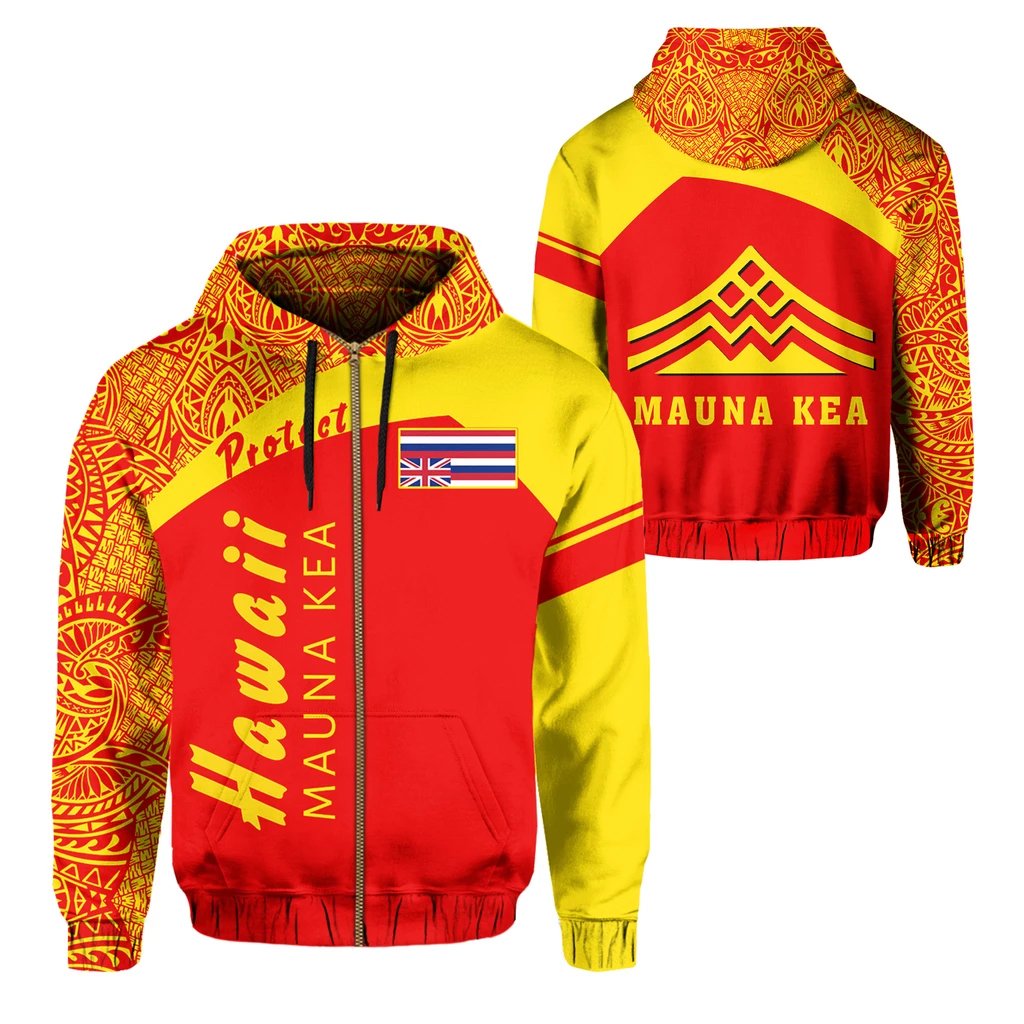 Hawaiian Polynesian Mauna Kea Zipper Hoodie Vera Style Unisex Orange - Polynesian Pride