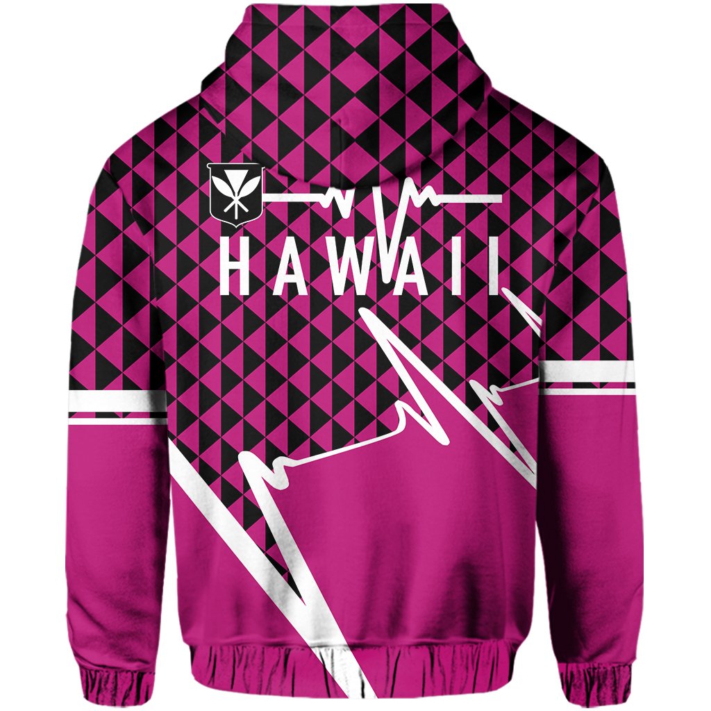 Kakau Hawaii In My Heartbeat Flag of Hawaii Zip Hoodie Pink - Polynesian Pride