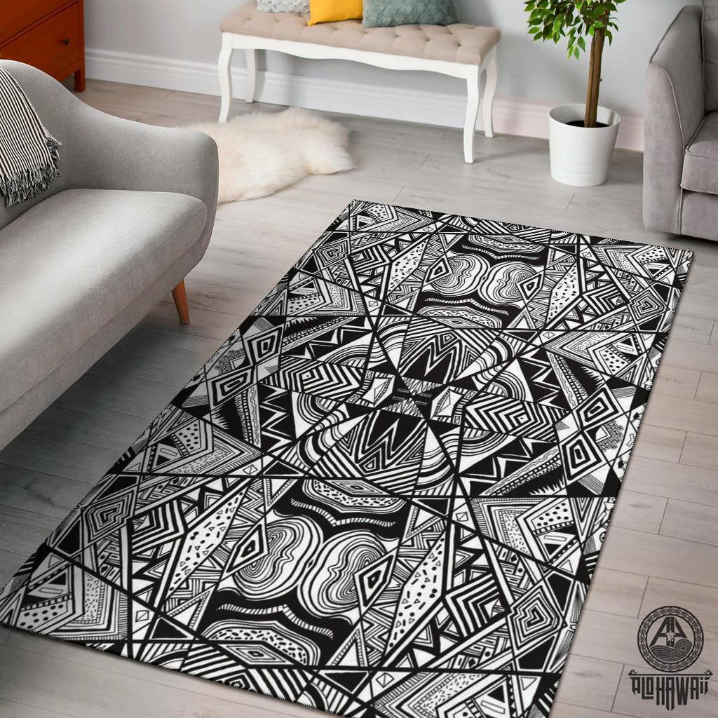 Polynesian Black And White Area Rug Black - Polynesian Pride